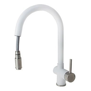 FABIANO Смеситель для кухни однорычажный с выносным шлангом FKM 47P SS Alpine White (8232.401.0238)